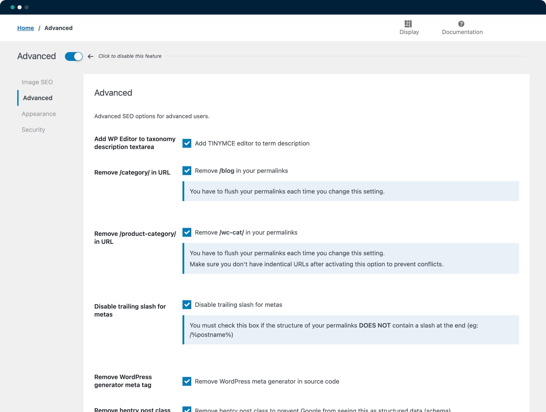 SEOPress Advanced settings