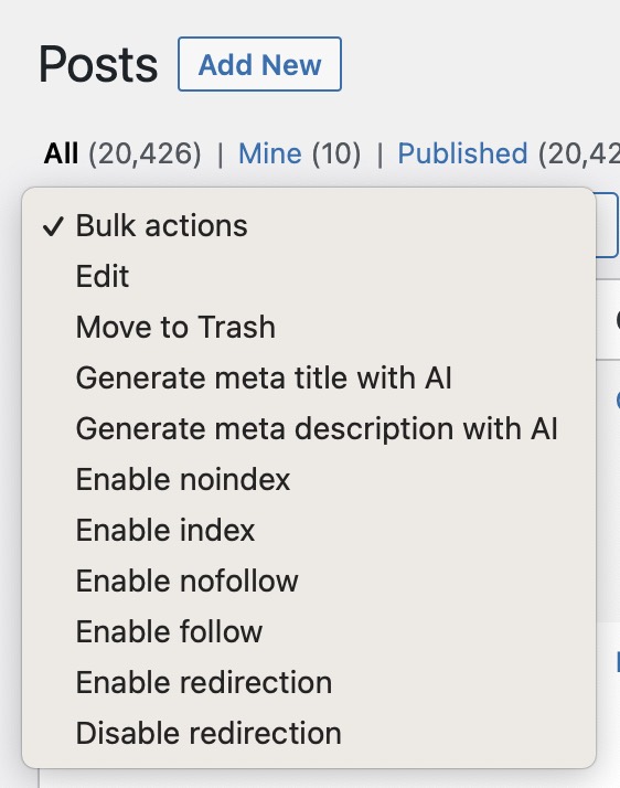 SEOPress AI bulk actions