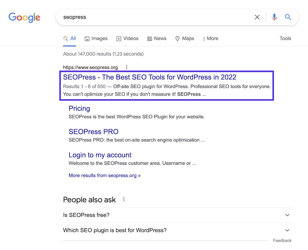 Edit your meta title and description for Google with SEOPress