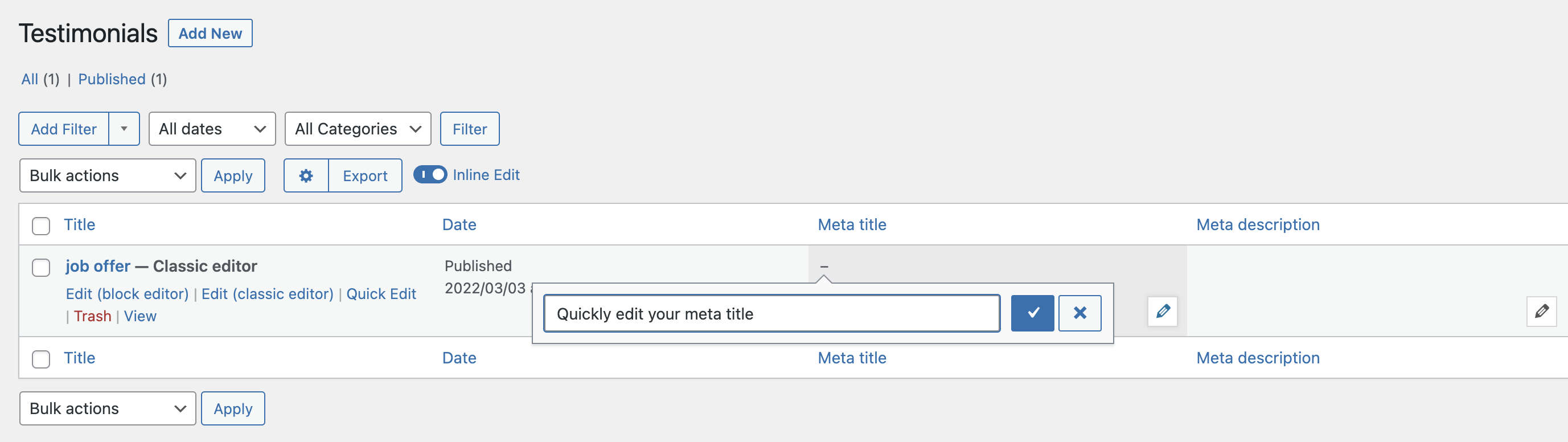 Edite rápidamente sus metadatos de SEO con Admin Columns PRO