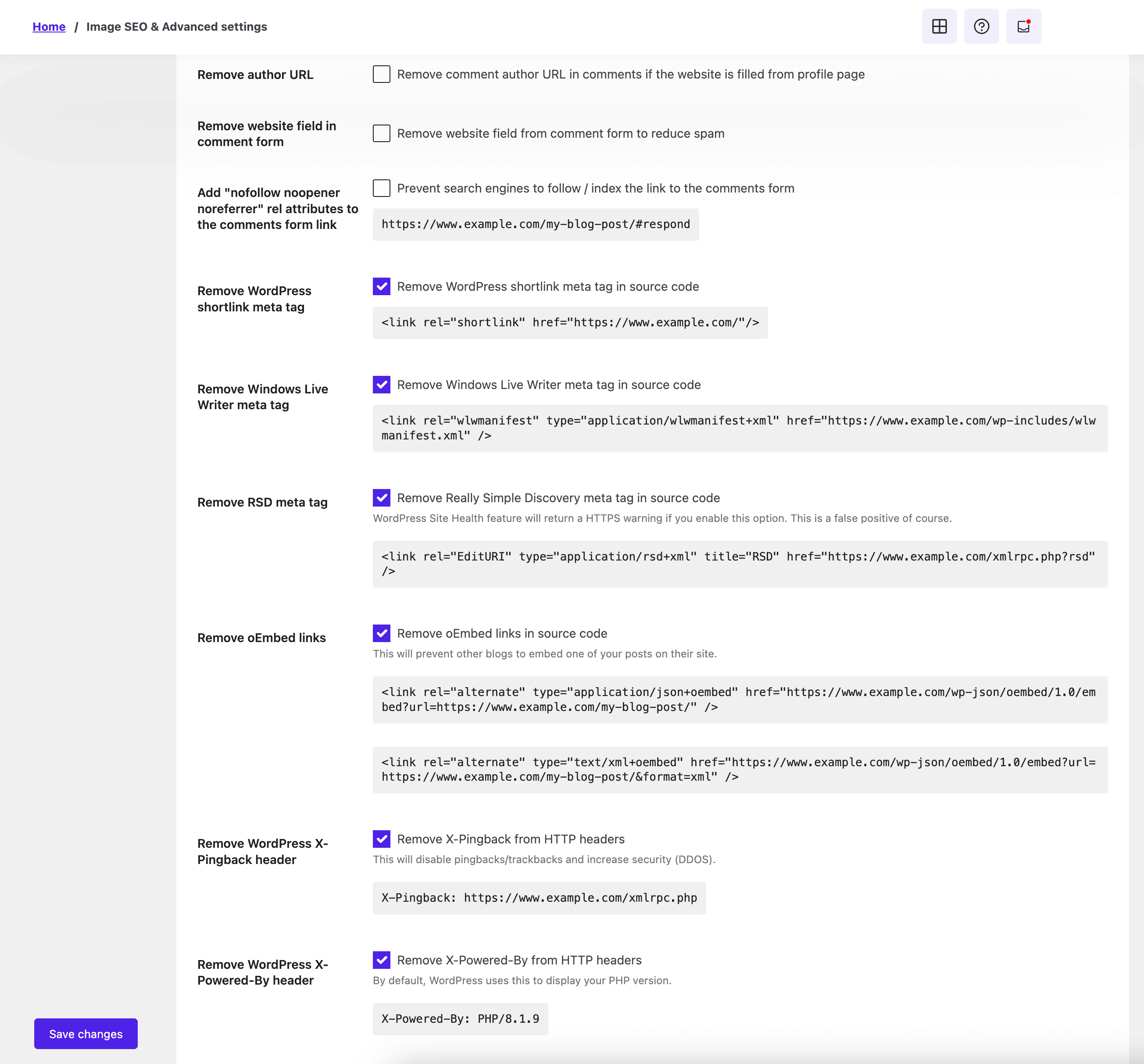 SEOPress Advanced settings