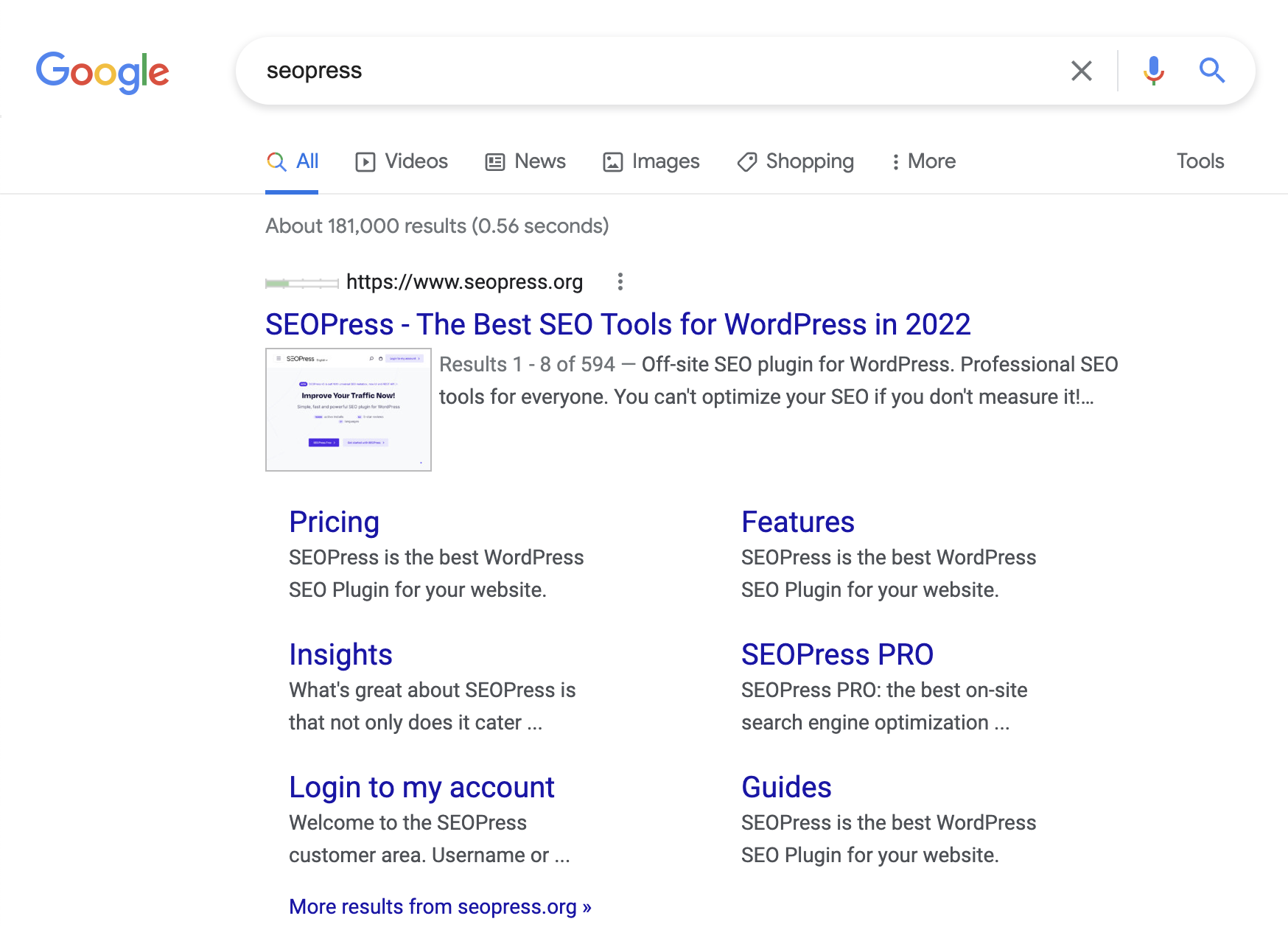 SEOPress Google Sitelinks